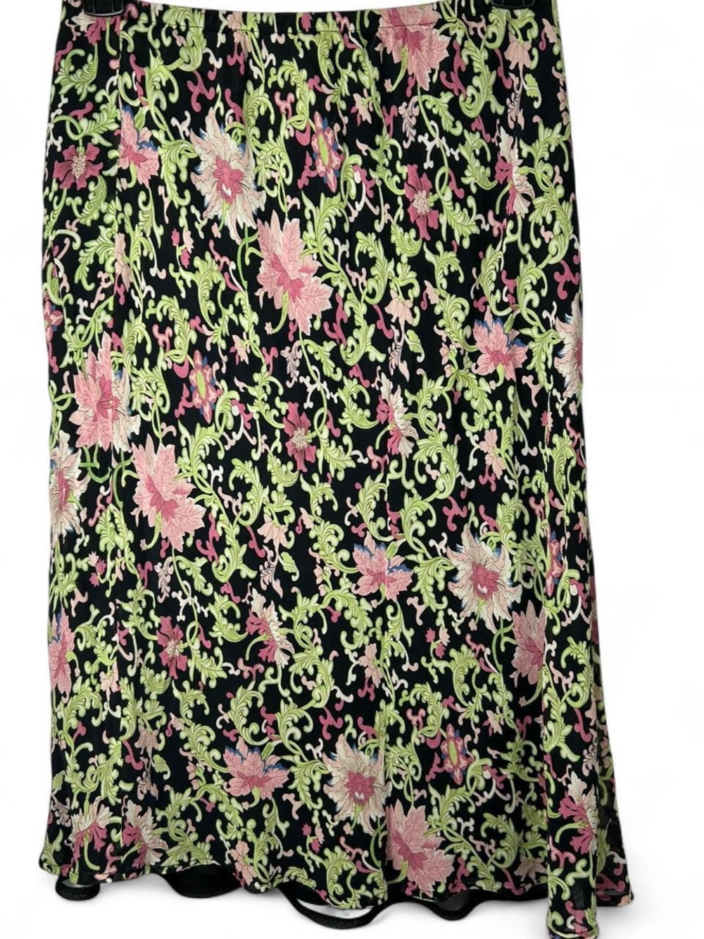 Chadwicks Black Maxi Skirt with Pink Floral and Lime Scroll